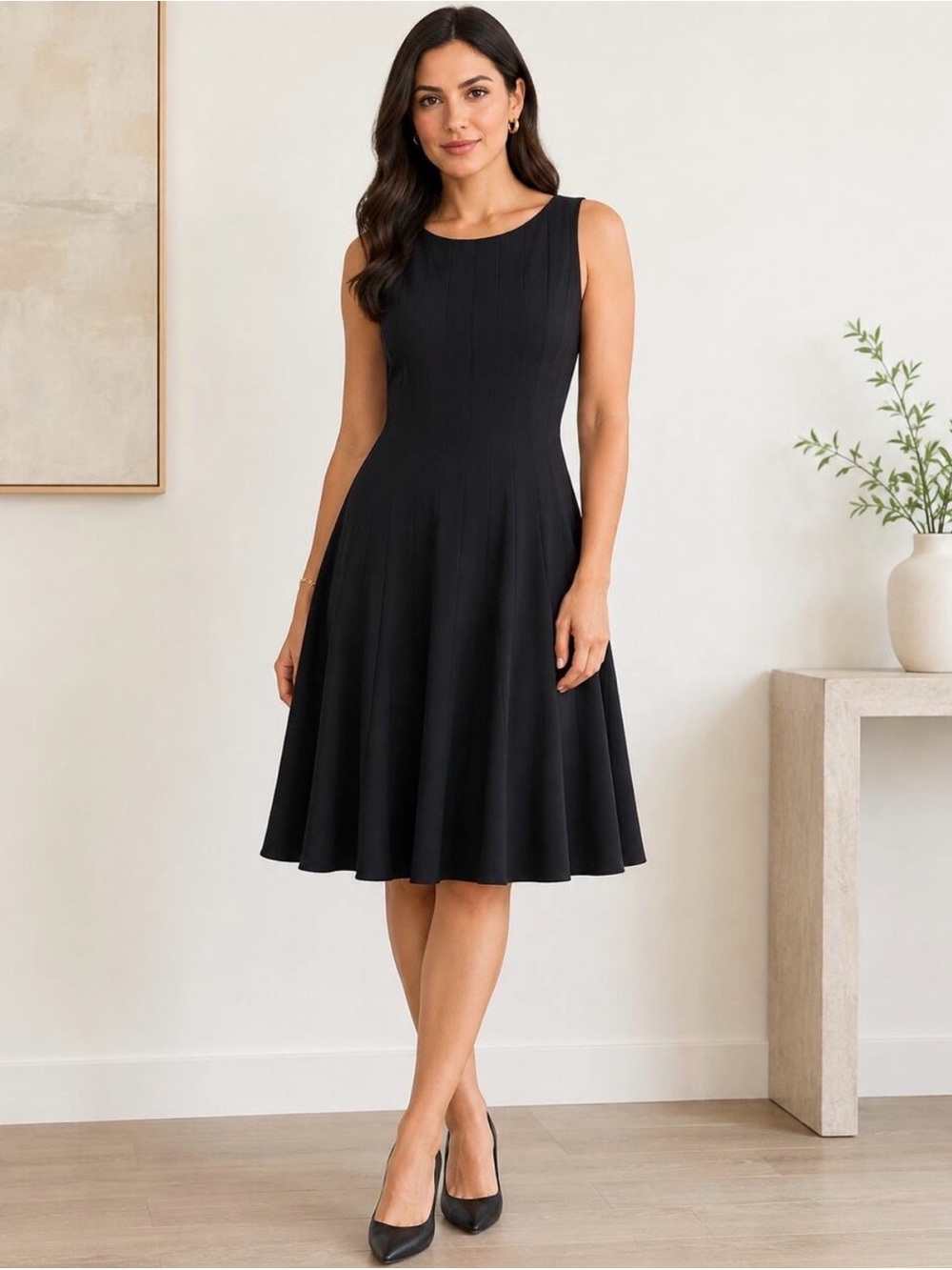 NWT Calvin Klein Women's Black Sleeveless Knee-Length Fit and Flare Dress